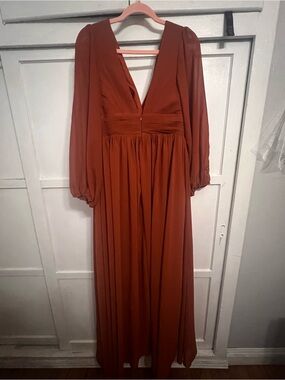 Long Cinnamon V-Neck Women's Dress